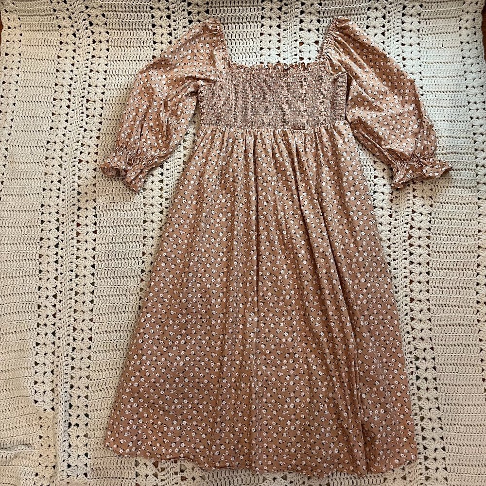 English Factory Floral Dress Smocked Top & Puff Sleeve  Sz Large L